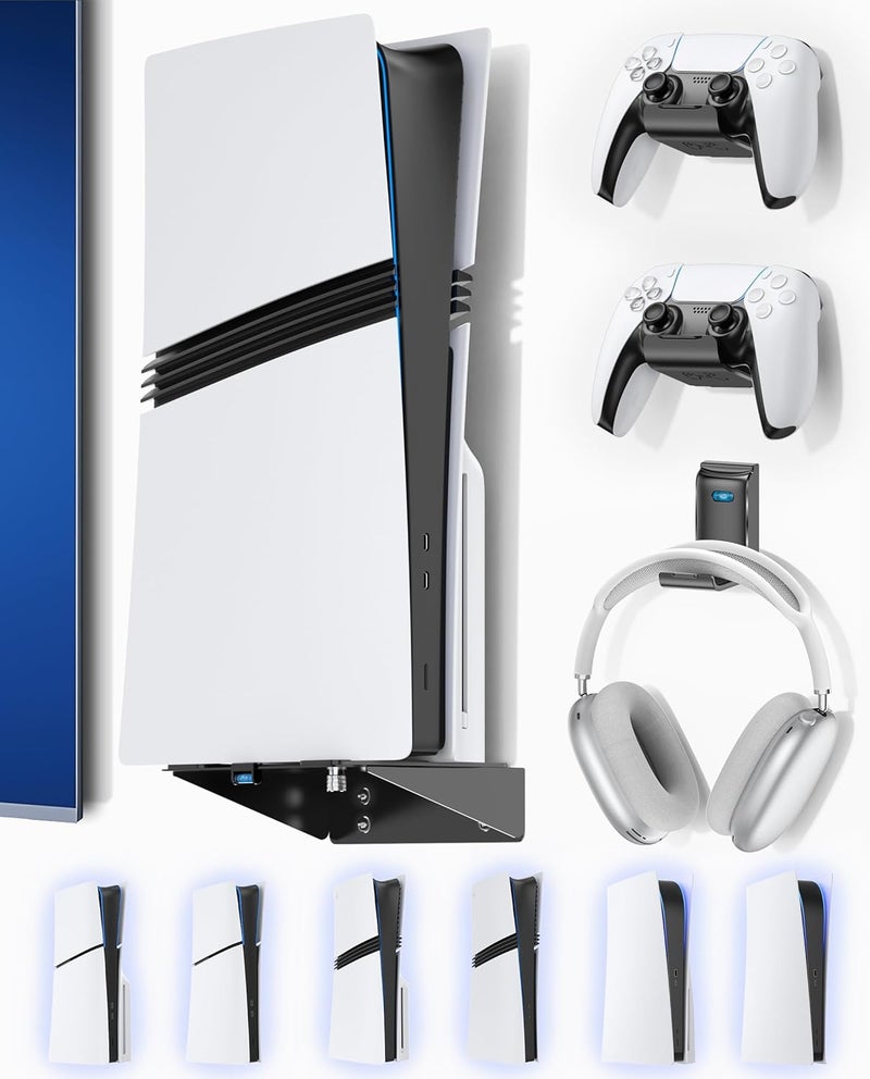 Kosker PS5/Slim/Pro Wall Mount with Headset & Controller Holder, Premium PS5 Metal Shelf Floating Mount, Universal 2 Packs Controller Stand and Headphone Stand, Game Accessries for All PlayStation 5 Console - Image 1